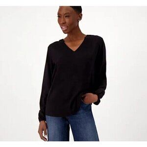 Peace Love World Gathered Sleeve Woven Blouse Black, Medium